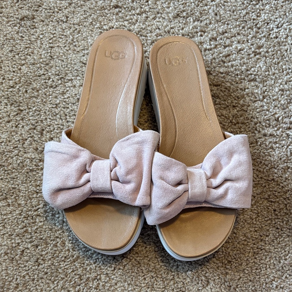 UGG JOAN SEASHELL PINK PLATFORM WEDGE SLIDE SLIPPER